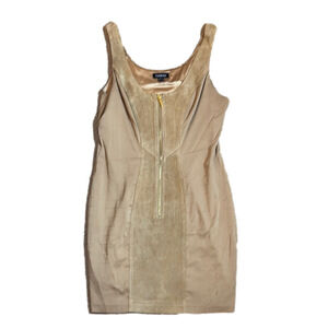 Bebe Medium Beige Suede Sleeveless Dress with Zipper Detail